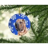 The Holiday Aisle® Scottish Deerhound Snowflakes Holiday Hanging Figurine Ornament Ceramic/Porcelain in Blue/Red | 3 H x 3 W x 0.25 D in | Wayfair