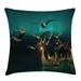 East Urban Home Medieval Boats Birds Flying Mystical Adventure Indoor/Outdoor 40" Throw Pillow Cover Polyester | 40 H x 40 W x 0.1 D in | Wayfair