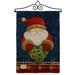 Breeze Decor Santa Holding Joy Heart Winter 2-Sided Burlap 19 x 13 in. Garden Flag in Black/Brown/Red | 18.5 H x 13 W x 1 D in | Wayfair