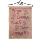 Breeze Decor Hope, Faith, Courage Burlap Inspirational Support 2-Sided Burlap 19 x 13 in. Garden Flag in Pink | 18.5 H x 13 W x 0.1 D in | Wayfair