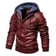 SSRSH Men's Vintage Casual Faux Leather Jacket with Hood for Winter Motorbike Jacket Fashion Black Brown Bomber Winter Leather Jacket Coat (Vin Rouge, Medium)