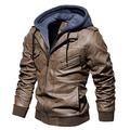 SSRSH Men's Vintage Casual Faux Leather Jacket with Hood for Winter Motorbike Jacket Fashion Black Brown Bomber Winter Leather Jacket Coat (Khaki, XX-Large)