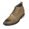 CALTO Men's Invisible Height Increasing Elevator Shoes - Khaki Premium Leather Lace-up Lightweight Wing-tip Work Boots - 3 Inches Taller - S3653 - Size 9 UK