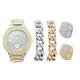 Bling-ed Out Oblong Case Two Tones Mens PP Look Watch with Two Mix and Match Bling-ed Out Cuban Bracelets - 8475BTT Cuban Set (2Cuban Bracelets Gold and Silver-2 Gold Silver Rings12)