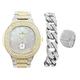 Bling-ed Out Oblong Case Two Tones Mens PP Look Watch with Two Mix and Match Bling-ed Out Cuban Bracelets - 8475BTT Cuban Set (1SilverCuban Bracelet with Ring12)