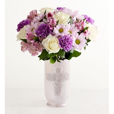 1-800-Flowers Everyday Gift Delivery Memory Garden Bouquet W/ Ceramic Cross Vase | Happiness Delivered To Their Door