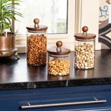 Millwood Pines Acacia Kitchen Top Glass 3 Piece Kitchen Canister Set Wood in Brown | 6 H x 4.25 W x 4.25 D in | Wayfair