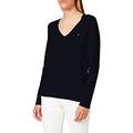 Tommy Hilfiger - Women's Heritage V-Neck Sweater - Womens Jumpers - Knitwear Women's - Tommy Hilfiger Women - Organic Cotton Top - Blue - Size XL