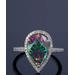 Yeidid International Women's Rings 9 - Rainbow Topaz & Cubic Zirconia Pear-Cut Halo Ring