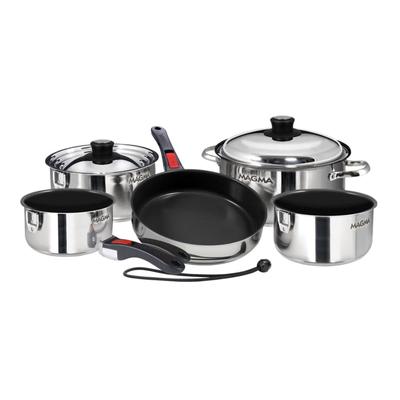 Magma Nesting 10-Piece Induction Compatible Cookware - SS Exterior & Slate Black Ceramica Non-Stick Interior A10-366-2-IND