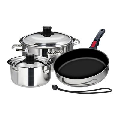 Magma Nesting 7-Piece Induction Compatible Cookware - Stainless Steel Exterior & Slate Black Ceramica Non-Stick Interior A10-363-2-IND