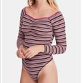 Free People Tops | Free People Stripe Bodysuit | Color: Black/Purple | Size: Xs