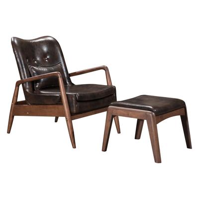 Zuo Bully Lounge Chair and Ottoman - Brown
