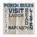 Ebern Designs 'Porch Rules Country Home Wood Textured Word Design' Graphic Art on Canvas in Blue/Gray | 12 H x 12 W x 0.5 D in | Wayfair