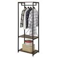 eSituro Heavy Duty Clothes Rail, Wooden Clothing Rail Metal Rod Garment Rack Free Standing Wadrobe Organizer with 2 Tiers Storage Shelves Shoe Rack Vintage