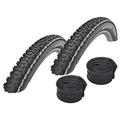 Set: 2 x Schwalbe Rapid Rob White Stripes MTB Tyres 29 x 2.25 + Schwalbe Tubes Road Bike Valve