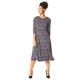 Roman Originals Women Fit and Flare Zig Zag Print Midi Dress - Ladies Everyday Smart Casual Work Office Round Neck 3/4 Sleeve Gathered Waist Stretch Jersey A-Line Day - Navy - Size 10