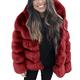KEYIA Women Faux Mink Winter Hooded New Faux Fur Jacket Warm Thick Solid Outerwear Jacket Wine
