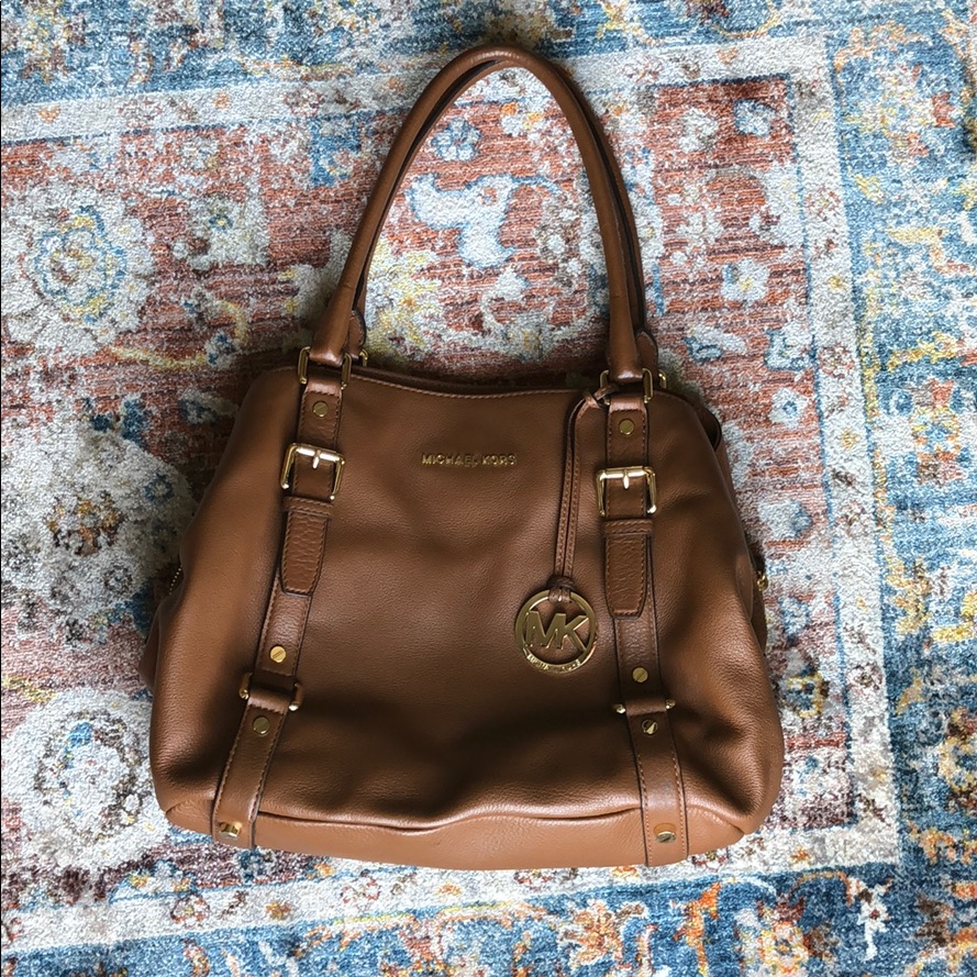 Michael Kors Bags | Beautiful Michael Kors Handbag Pebbled Leather | Color: Brown/Tan | Size: 9in By 12in