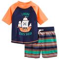 Simple Joys by Carter's Baby Jungen Swimsuit Trunk and Rashguard Rash-Guard-Set, Marineblau Orange Schiffe/Weiß Streifen, 3 Jahre