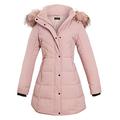 shelikes Womens Ladies Long Faux Fur Trim Hood Fitted Quilted Jacket Puffer Coat Parka [Pink UK 14]