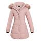 shelikes Womens Ladies Long Faux Fur Trim Hood Fitted Quilted Jacket Puffer Coat Parka [Pink UK 14]