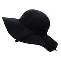 Bienvenu Women's Wide Brim Wool Ribbon Band Floppy Hat, Black, One Size