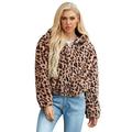 kiss me Womens Faux Fur Leopard Sexy Faux Fur Cropped Jacket Coat Winter Warm Jacket Cardigan Outwear (M)