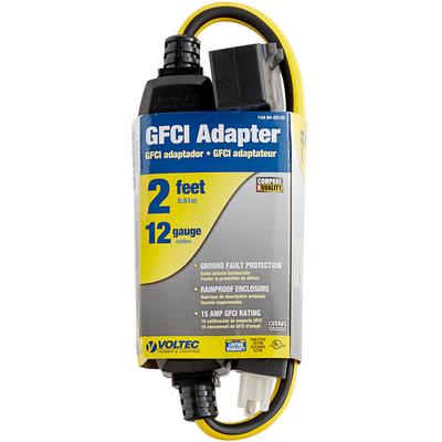 Voltec 04-00105 2' Black/Yellow 12/3 In-Line 15 Amp GFCI Power Cord with Block Receptacle - 1875W
