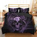 Chickwin Duvet Cover Set 3D, Skull Print Effect Quilt Bedding Set Microfiber Duvet Set for Double King Single with Quilt Case x Pillowcases (King 3pcs-220x230cm,Purple fireworks)