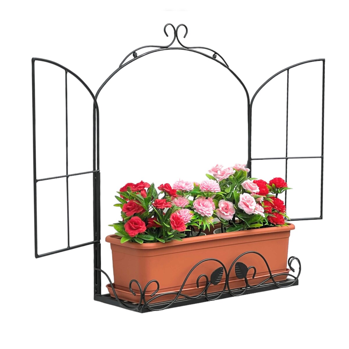 DanDiBo Wandblumenhalter Fenster Schwarz Metall Wand Blumenständer Blumenregal Wandregal Regal Image