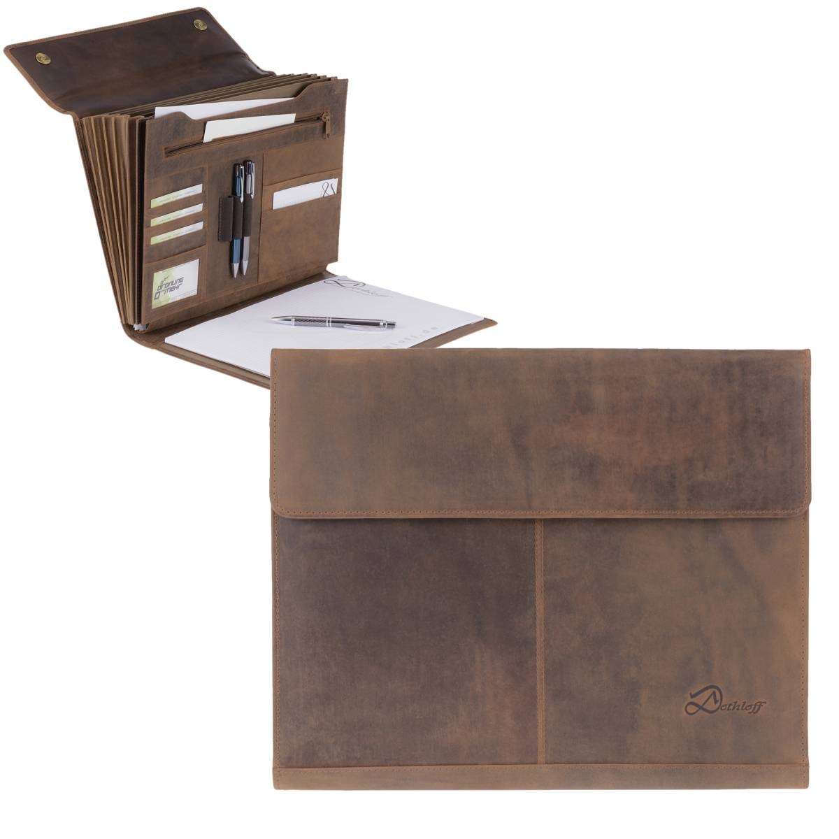 Dethloff Fächermappe A4 Leder 7 Fächer vintagebraun Aktenmappe Orgamappe Leopold D021426503-S Image