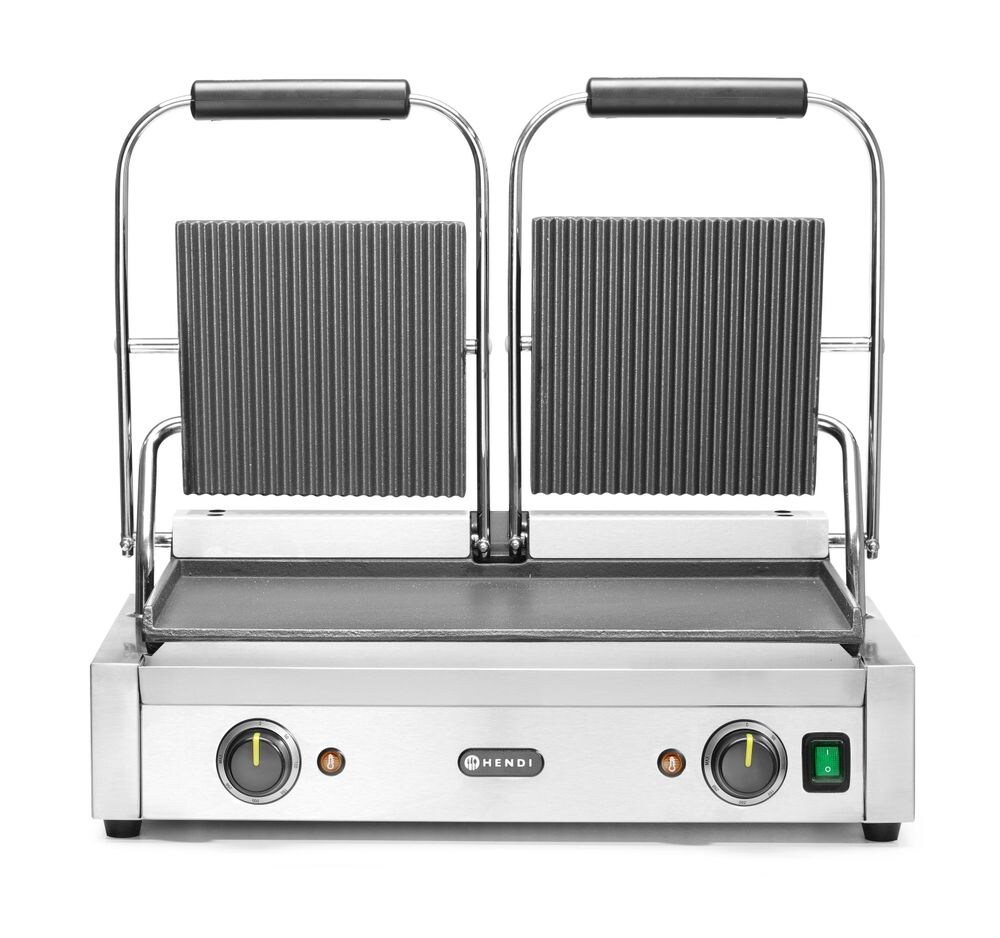 HENDI Kontaktgrill - Doppelversion, oben gerillt, unten glatt, 230V/3600W, 570x375x(H)216mm Image