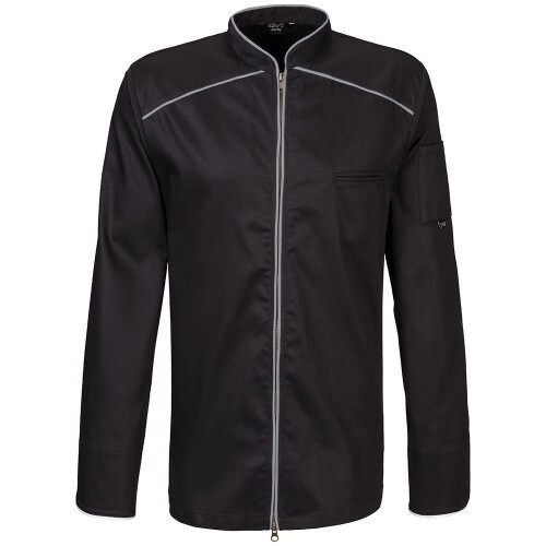 Exner 220 - Kochjacke langarm, 2-wege RV, Fb. schwarz mit farbiger Paspel : silbergrau 65% Polyester 35%Baumwolle 220 g/m² 4XL Image