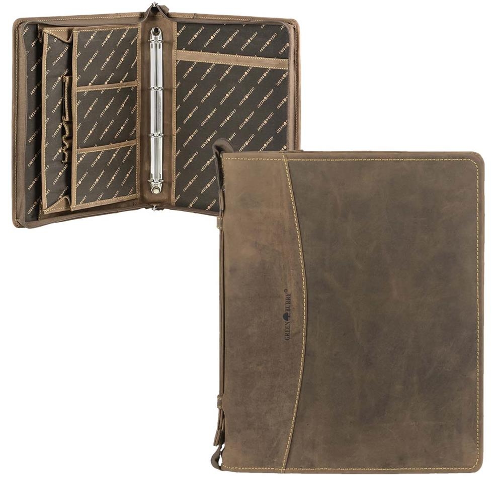 Greenburry Schreibmappe Leder A4 braun Orgamappe Konferenzmappe Ringbuchmappe antik Vintage 1746-25 Image