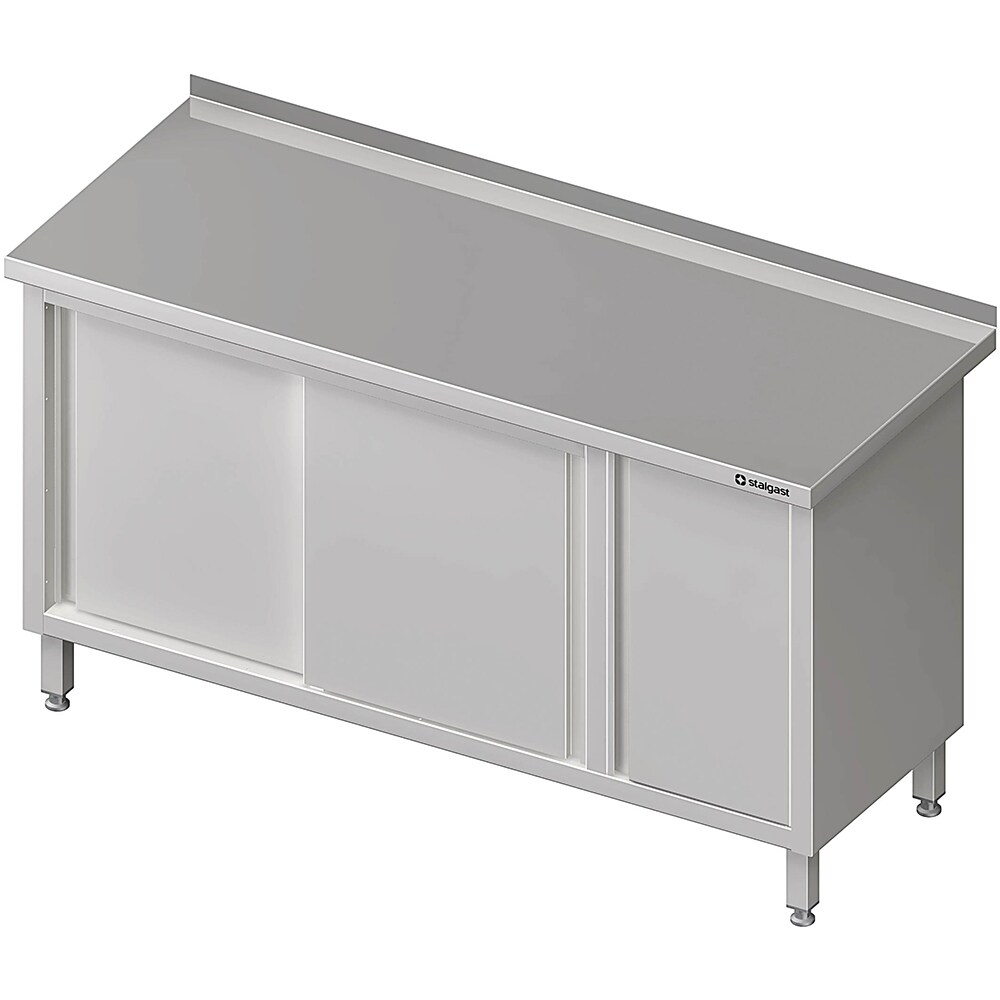 Stalgast Edelstahl Arbeitsschrank mit Schiebetüren, 1200x700x850 mm, mit Flügeltürschrank rechts, mit Aufkantung, verschweißt Image