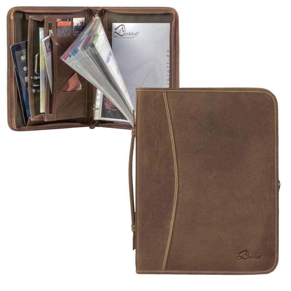 Dethloff Konferenzmappe mit Reißverschluss A4 Leder Hunter braun used Look Ringbuchmappe Orgamappe Schreibmappe D0134202-S Image