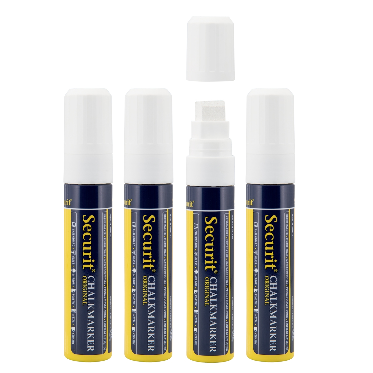 Securit® 4er-Set Flüssigkreidestifte - Weiß - Rechteckige Spitze 7-15mm Image