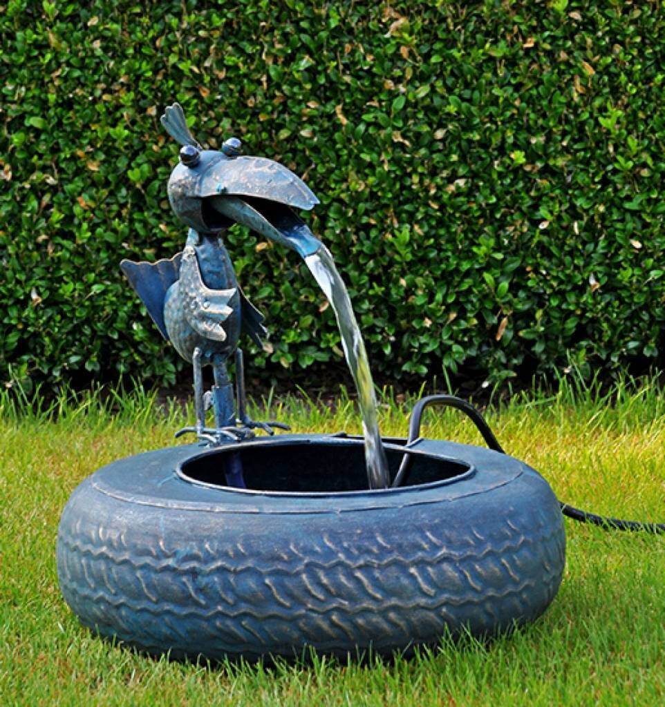 Haushalt International HI 57223 Metallbrunnen mit Vogel und Elektropumpe für innen und aussen Image