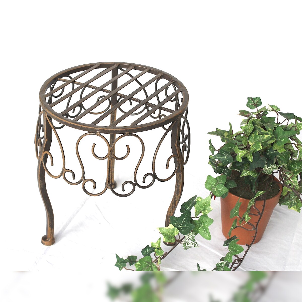 DanDiBo Blumenhocker Metall Braun Rund 25 cm Blumenständer 140129 S Beistelltisch Pflanzenständer Klein Image