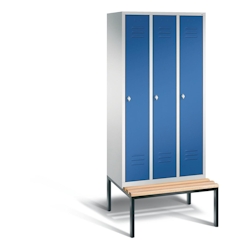 C+P Spind Classic mit Sitzbank | 3 Abteile | HxBxT 209x30x50cm | Lichtgrau/Enzianblau von PROREGAL Image