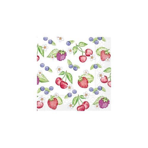Mank Serviette Tissue Renate, 33 x 33 cm, 100 Stück – Erdbeeren Blaubeeren Kirschen