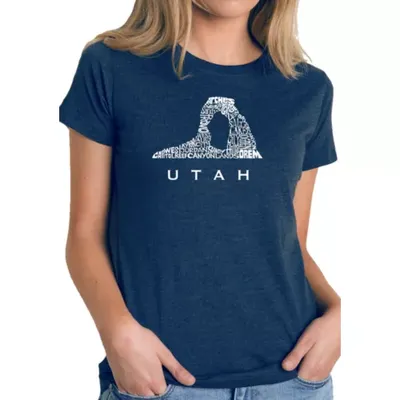 La Pop Art Women's Premium Blend Word Art T-Shirt - Utah, Navy Blue, X-Large