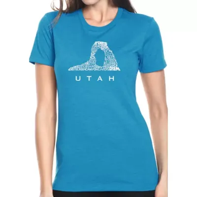 La Pop Art Women's Premium Blend Word Art T-Shirt - Utah, Turquoise, Xxl
