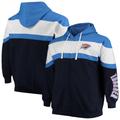 Men's Majestic Blue/Navy Oklahoma City Thunder Color Block Wordmark Logo Big & Tall Full-Zip Hoodie