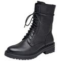 rismart Women's Biker Boots Leather Mid-Calf Vintage Combat Shoes SN02932(Black,3.5 UK)