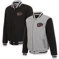 Men's JH Design Gray/Black Sacramento River Cats Embroidered Logo Reversible Fleece Full-Snap Jacket