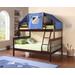 Twin Over Full Mission Bunkbed in Dark Cappuccino with Blue Tent - Donco 122-3-TFCP-755CP-755B