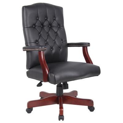 Boss Traditional High-Back Executive Swivel Chair - Mahogany Finish Black