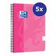 Oxford Touch Collegeblock rosa A5 5er Pack kariert 140 Seiten Schreibblock Notizblock Schulblock